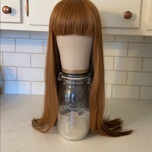Long Red Brown Wig with full bang